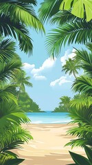Fototapeta premium Tropical Beach Palm Tree Illustration