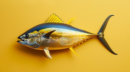 Naklejka premium Yellow Tuna fish isolated on yellow background