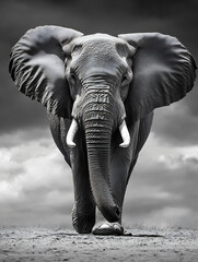 Naklejka premium Elephant Walking in the Savanna, Black and White