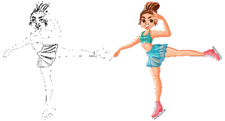 Girl Ice Skating Illustration