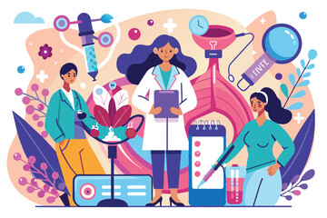 Medical professionals engage in a gynecology consultation, discussing customizable treatment plans while fostering a supportive environment for patients.