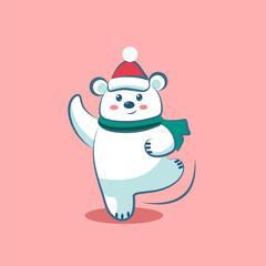cute cartoon character christmas bear bring a gift vector with tree vector