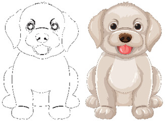 Cute Puppy Illustration and Outline