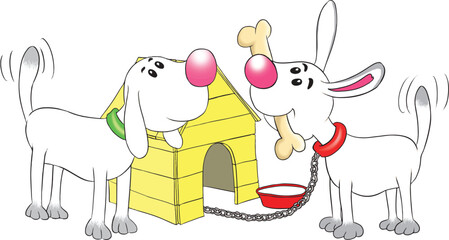 Drawing of a dogs and kennel.