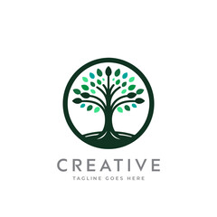 Creative artistic tree logo concept. eco friendly tree logo. Colorful leaf tree logo. minimalist tree vector icon logo