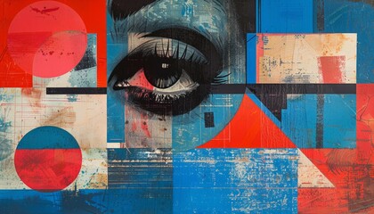 Naklejka premium Woman eye looking through geometric shapes urban art