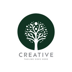 Obraz premium Creative artistic tree logo concept. eco friendly tree logo. Colorful leaf tree logo. minimalist round leaf tree vector icon logo