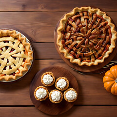 Thanksgiving pies lined up neatly,