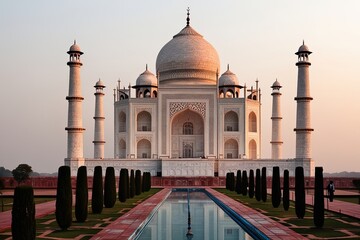 Fototapeta premium Taj Mahal in Agra India an Architectural Masterpiece of Timeless Beauty