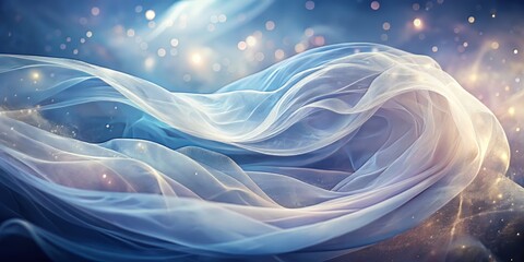 Ethereal misty veil swirling with gentle curves and shimmering filaments, evoking a sense of serenity and wisdom
