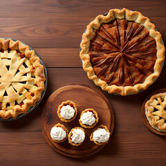 Thanksgiving pies lined up neatly,