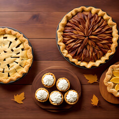 Thanksgiving pies lined up neatly,