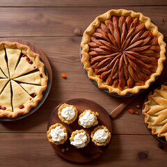 Thanksgiving pies lined up neatly,