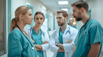 Conflict between doctors in hospital, different medical opinions or communication problems. Tense or uncomfortable work environment among healthcare workers
