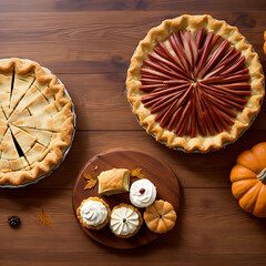 Thanksgiving pies lined up neatly,