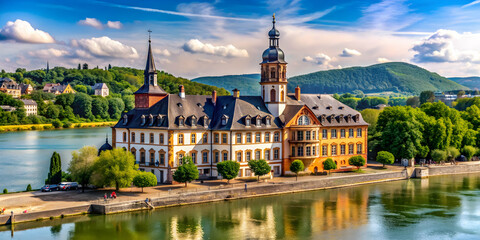 Historic building with a spectacular view of the Rhine River in K?nigswinter, Germany, Haus Vater Rhein, architecture