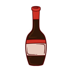 Bottle and a glass of wine. Alcohol, grapes, red dry, semi sweet, liquor, beverage, drink, mulled wine, berry, french, italian, celebration. Vector illustration