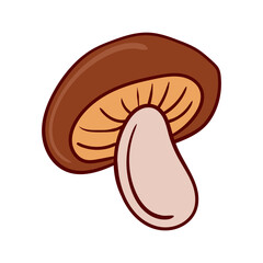 Brown mushroom with a visible stem and gills. Fungi, edible, forest, nature, earthy, organic, umami, cooking, ingredient, shiitake, cap, foraging, champignons, vegetarian, fresh, culinary