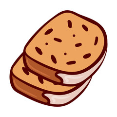 Two slices of cake with icing. Christmas, Stollen, Striezel, Thanksgiving, bake, glaze, bakery, berry, dried fruits, traditional course, sweet, dessert. Vector illustration