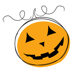 Halloween icon. A stylized orange pumpkin with a carved smile, representing a jack-o'-lantern, a classic Halloween symbol of celebration and spooky fun.