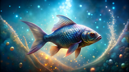Fototapeta premium Magical fish with shimmering scales swimming in a mystical underwater world , enchanting, fantastical