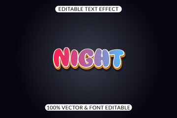 Cute 3d night text effect. Editable neon style text effect