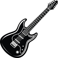 Electric guitar silhouette vector icon, Illustration on black and white.