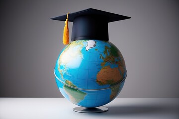 Graduation Cap on Globe Symbolizing Global Educational Achievement