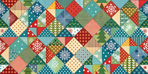 Fototapeta premium Colorful winter holiday patchwork seamless pattern , holiday, winter, colorful, patchwork, seamless, pattern