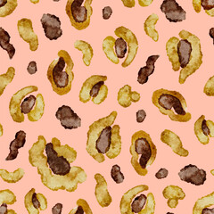 Colorful watercolor leopard print pattern on pink background suitable for various design projects