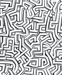 Abstract black and white maze pattern with a complex design.