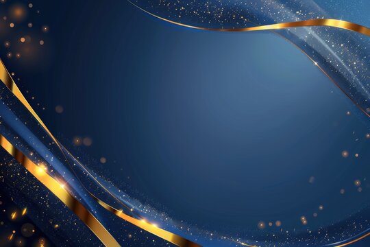 A blue background featuring a gold ribbon and stars, great for use in designs related to celebrations or special occasions