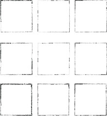 Set of vector border frames with rough edges . Rectangular frame template collection . distress texture . Grunge tiny frame borders isolated on the background . Rough edges effect . 