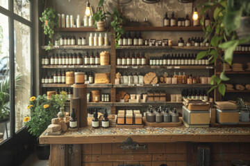 Interior of a shop specializing in the sale of cosmetics and body care products
