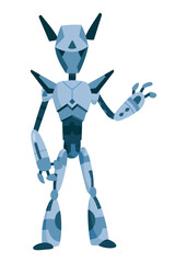 A Vibrant and Stylized Blue Robot Character Featuring Distinct Angular Features and Design
