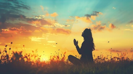 Woman In Prayer. Repentance and Forgiveness: Humble Christian Woman Kneeling in Surrender and Praise