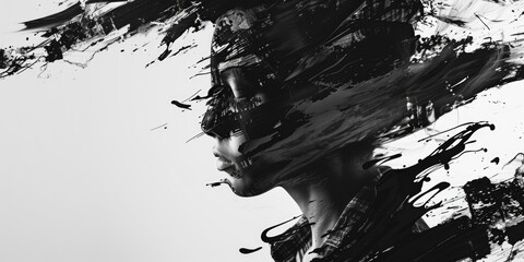 A close-up photo of a woman's face in black and white