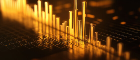Abstract glowing financial graph with dynamic bars, representing growth, data analysis, and modern technology trends.
