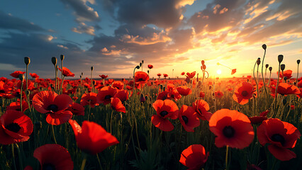 Morning view of poppy field