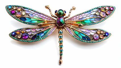 Fototapeta premium Exquisite dragonfly brooch with bright iridescent colors for elegant jewelry, dragonfly, brooch, exquisite, jewelry