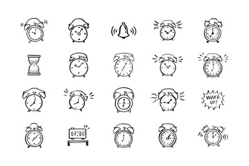 Hand drawn doodle alarm. different alarm