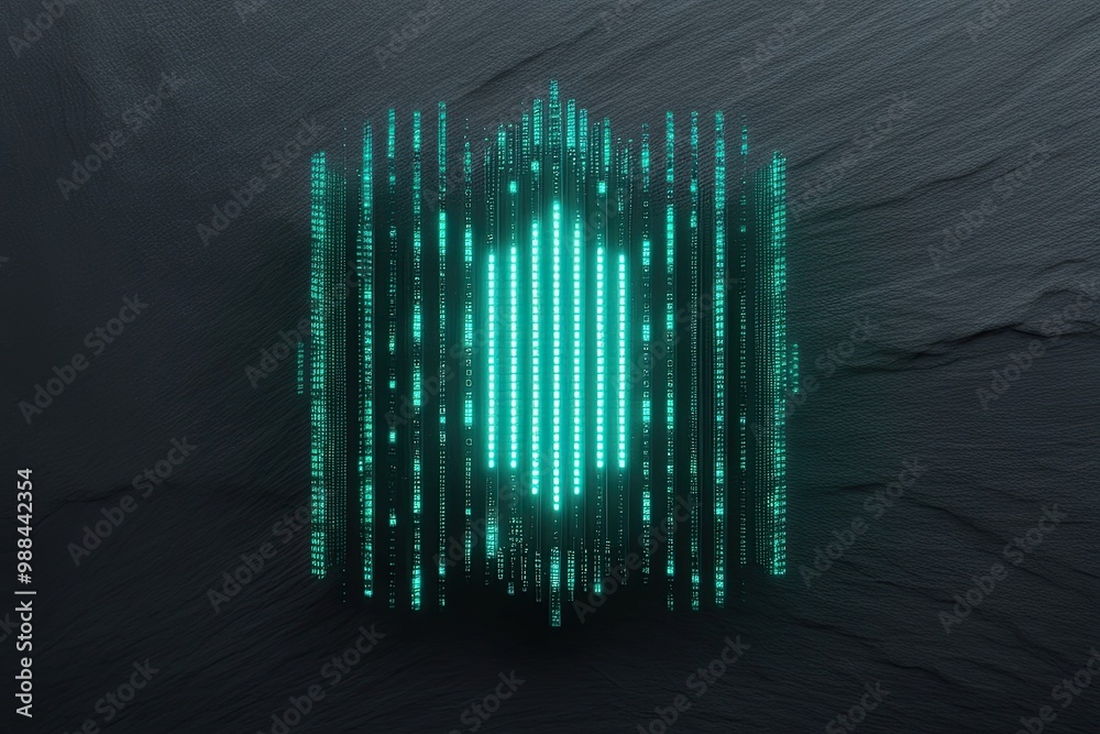 Wall mural vibrant teal digital array with textured display on dark slate background