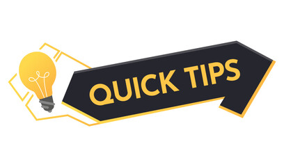 Quick tips icon or symbol with black and yellow color. Lightbulb element suitable for web. Vector illustration for helpful advice, tricks, solution or suggestion concept