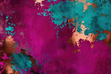 Fototapeta premium Vibrant Grunge Exhibition Background in Whimsical Magenta Teal and Copper Tones