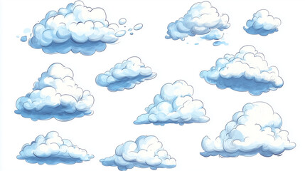 Set of clouds cartoon style isolated on white illustration. cartoons. Illustrations
