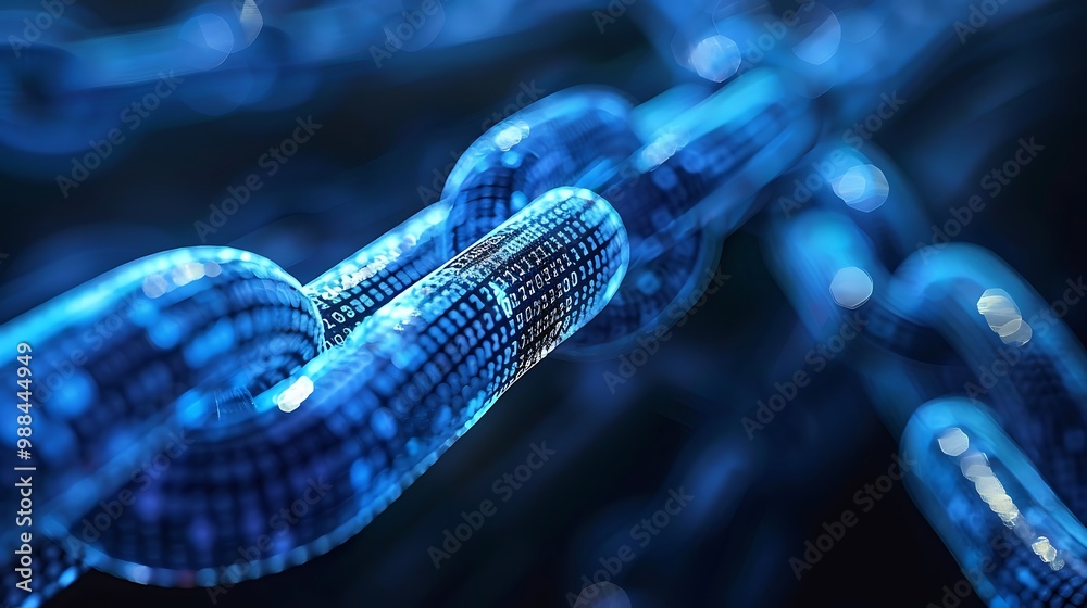 Poster digital chain made of connected links, representing data security and network connections.