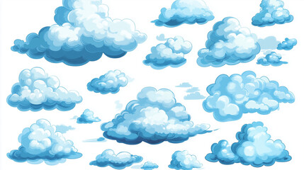 Fototapeta premium Set of clouds cartoon style isolated on white illustration. cartoons. Illustrations 