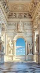 Fototapeta premium Classical Architecture With Archway Leading to Blue Sky