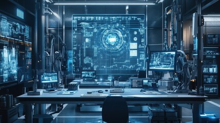 The Control Room of a Futuristic Sci-Fi Command Center