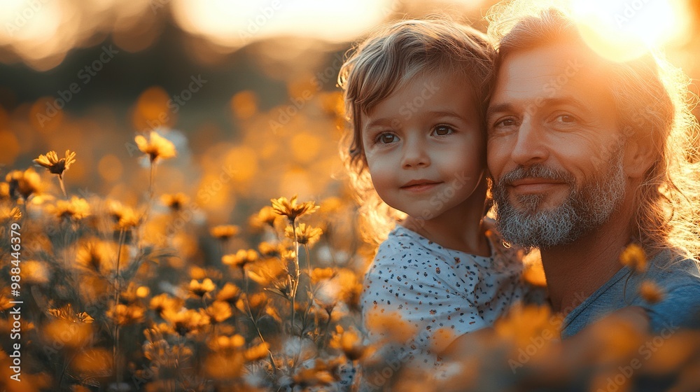 Wall mural three generation family sitting outside in spring nature